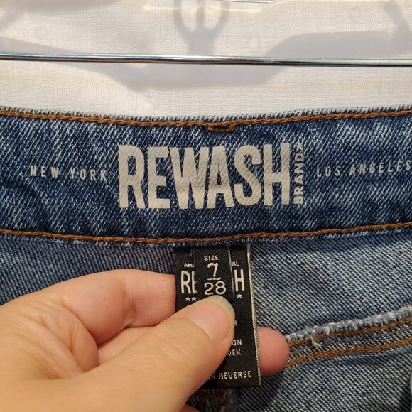 NWT REWASH BRAND SZ 7/28 High Rise Kick Bell Distressed Crop Blue Jeans - Picture 7 of 9
